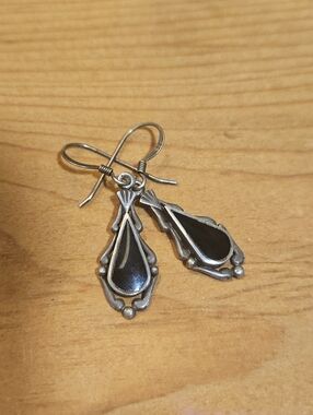 Sterling Silver Black Teardrop Dangle Earrings